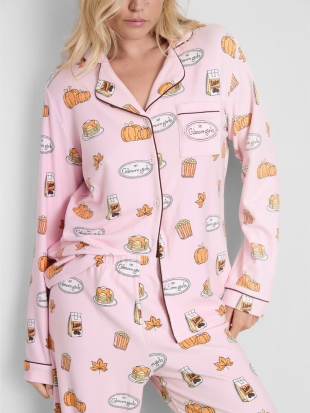 Primark Gilmore Girls pajama set button-down pink Fall Pumpkins Price FIRM